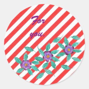 Red White Stripes Purple Flowers Gift Stickers