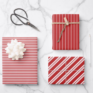 Red White Stripes Simple Holiday Patterns Wrapping Paper Sheet