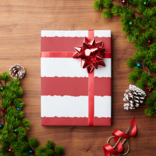 Red White Stripes Unique Faux Torn Christmas Wrapping Paper