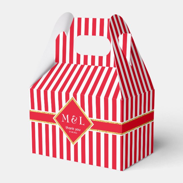 Red & White Stripes w. Gold Thank You Favour Box (Front Side)