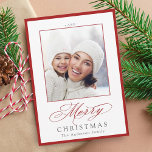 Red & White Stylish Merry Christmas Photo Holiday Card<br><div class="desc">Simple Christmas | Holiday photo card with optional text on the back. For more advanced customisation of this design,  please click the BLUE DESIGN TOOL BUTTON.</div>