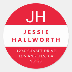 Red & White Stylish Modern Monogram Classic Round Sticker