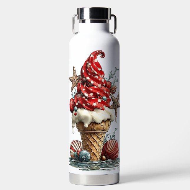 RED & WHITE SUMMER ICE CREAM CONE WATER BOTTLE (Front)