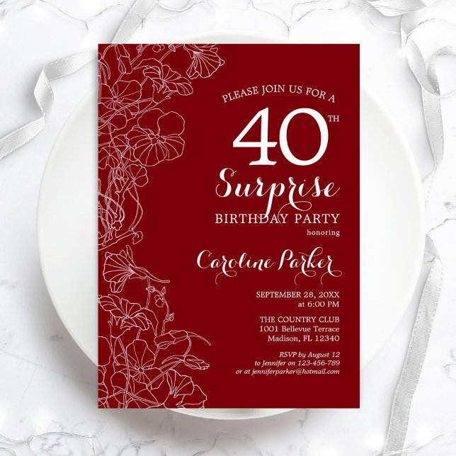 Red White Surprise 40th Birthday Party Invitation (Creator Uploaded)