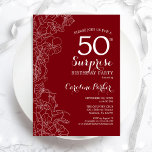 Red White Surprise 50th Birthday Party Invitation<br><div class="desc">Red White Floral Surprise 50th Birthday Party Invitation. Minimalist modern design featuring botanical accents and typography script font. Simple floral invite card perfect for a stylish female surprise bday celebration. Can be customised to any age. Printed Zazzle invitations or instant download digital printable template.</div>