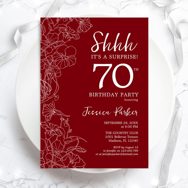 Red White Surprise 70th Birthday Invitation (Creator Uploaded)