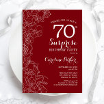 Red White Surprise 70th Birthday Party Invitation<br><div class="desc">Red White Floral Surprise 70th Birthday Party Invitation. Minimalist modern design featuring botanical accents and typography script font. Simple floral invite card perfect for a stylish female surprise bday celebration. Can be customised to any age. Printed Zazzle invitations or instant download digital printable template.</div>