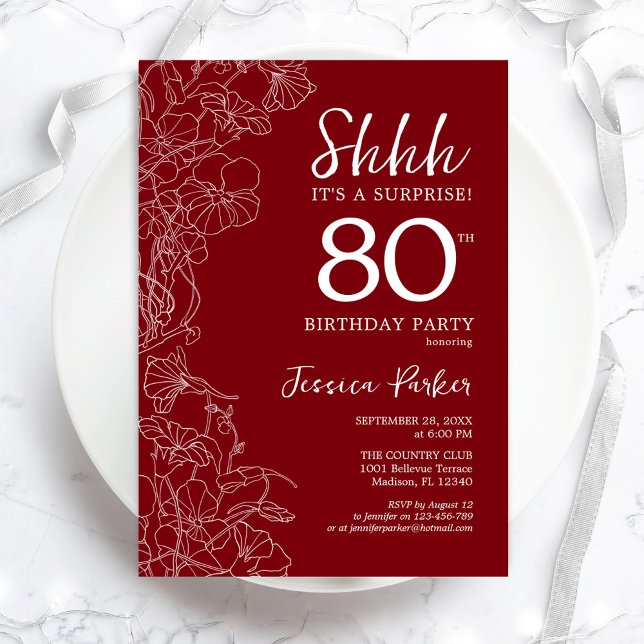 Red White Surprise 80th Birthday Invitation (Creator Uploaded)