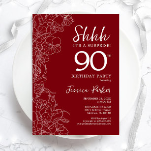 Red White Surprise 90th Birthday Invitation