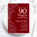 Red White Surprise 90th Birthday Party Invitation<br><div class="desc">Red White Floral Surprise 90th Birthday Party Invitation. Minimalist modern design featuring botanical accents and typography script font. Simple floral invite card perfect for a stylish female surprise bday celebration. Can be customised to any age. Printed Zazzle invitations or instant download digital printable template.</div>