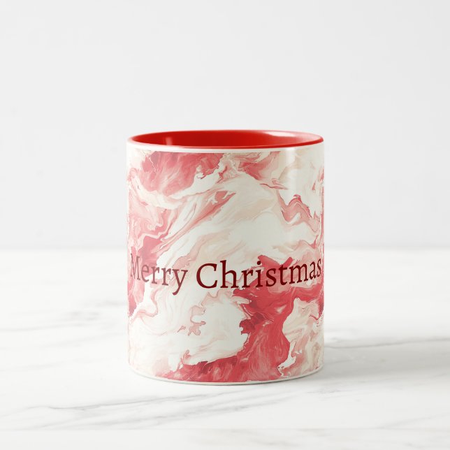 Red White Swirl Christmas Two-Tone Coffee Mug (Center)