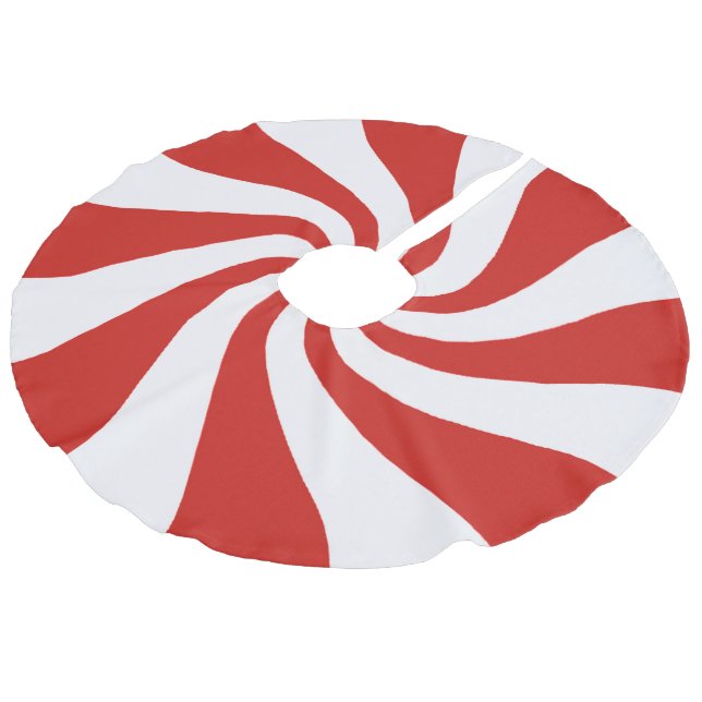 Red White Swirls Christmas Tree Skirt (Angled)