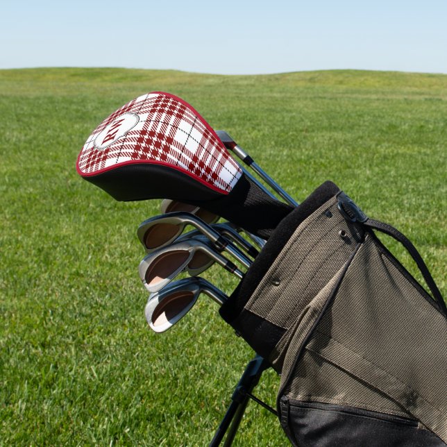 Red White Tartan Plaid Monogram Golf Head Cover (In Situ)