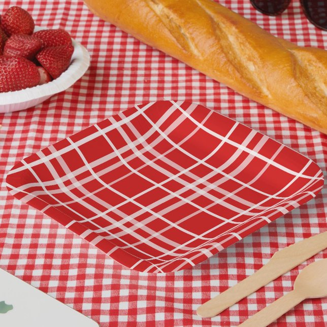 Red White Tartan Plaid Pattern Design  Paper Plate (Creator Uploaded)