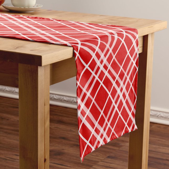 Red White Tartan Plaid Pattern Design  Short Table Runner (Creator Uploaded)