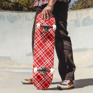Red White Tartan Plaid Pattern Design Skateboard