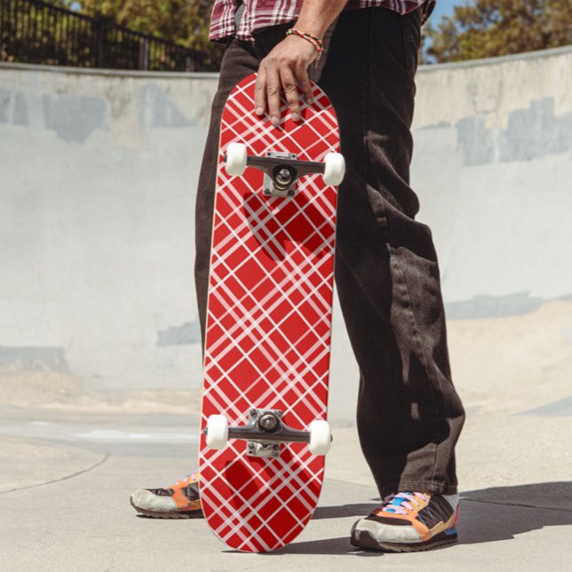 Red White Tartan Plaid Pattern Design  Skateboard (Creator Uploaded)