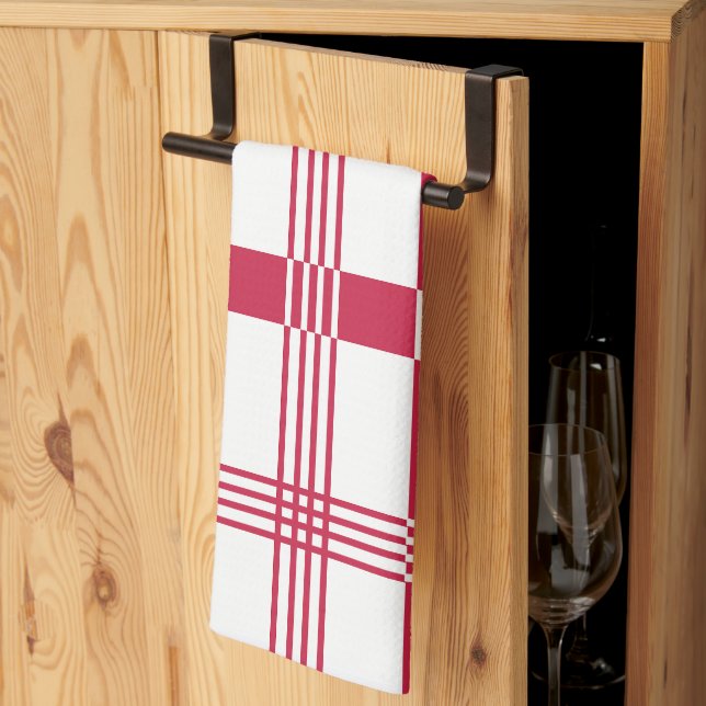 Red White Tartan Plaid Stripes  Tea Towel (Thirds Fold)