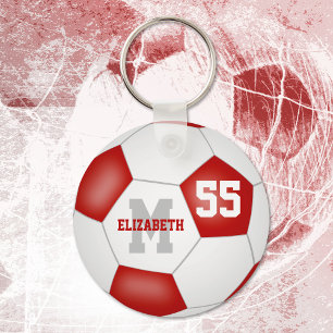 red white team colours girls boys soccer ball key ring