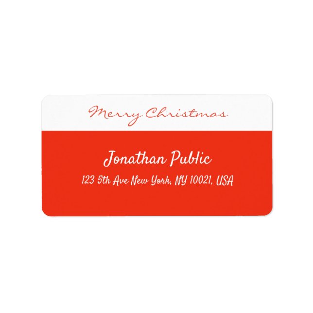 Red White Template Merry Christmas Script Address Label (Front)