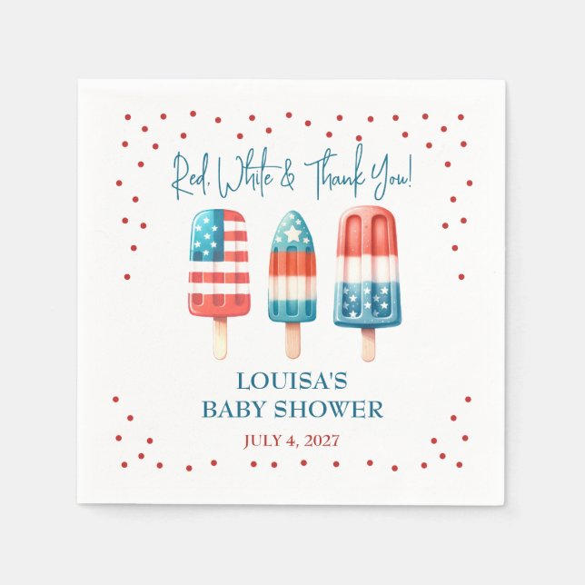 Red, White & Thank You! Patriotic Popsicle Shower Napkin (Front)