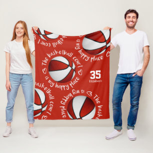 red white The basketball court is my happy place Fleece Blanket