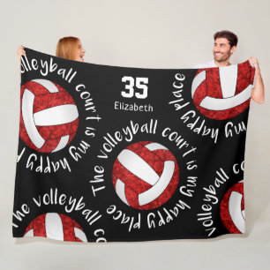 red white the volleyball court is my happy place fleece blanket