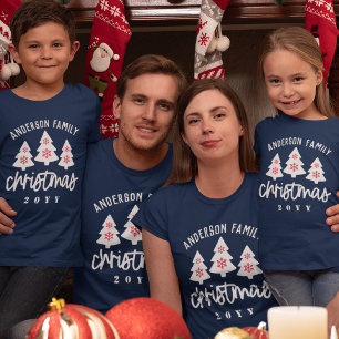 Red White Tree Snowflake Family Name Christmas T-Shirt