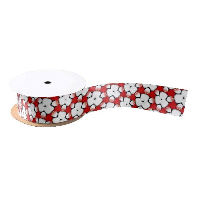 Red White Tri Floral Pattern Ribbon Satin Ribbon (Spool)