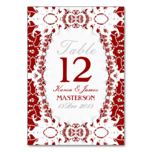 Red White Tribal Batik Lace Table Number Card