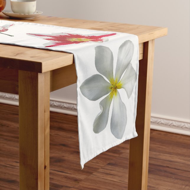 Red White Tulips Close Up Table Runner (In Situ)