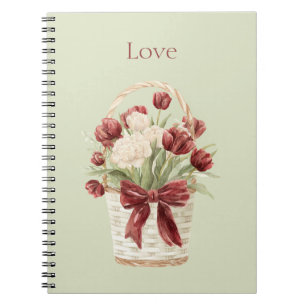 Red White Tulips Flowers Basket Notebook
