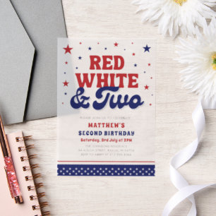 Red, White & Two 4th July 2nd Birthday Party Vellum Invitations