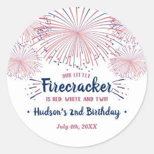 Red, White & Two! 4th Of July 2nd Birthday Classic Round Sticker