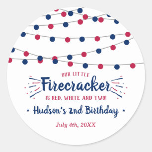 Red, White & Two! 4th Of July 2nd Birthday Classic Round Sticker