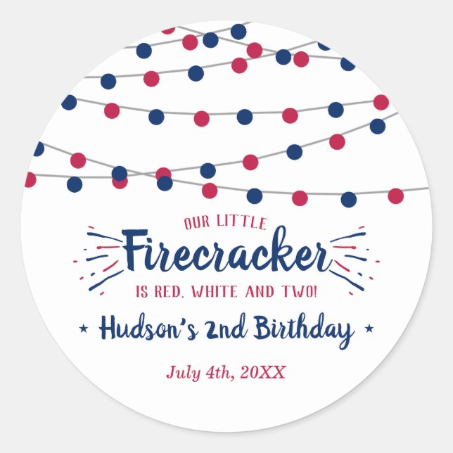 Red, White & Two! 4th Of July 2nd Birthday Classic Round Sticker (Front)