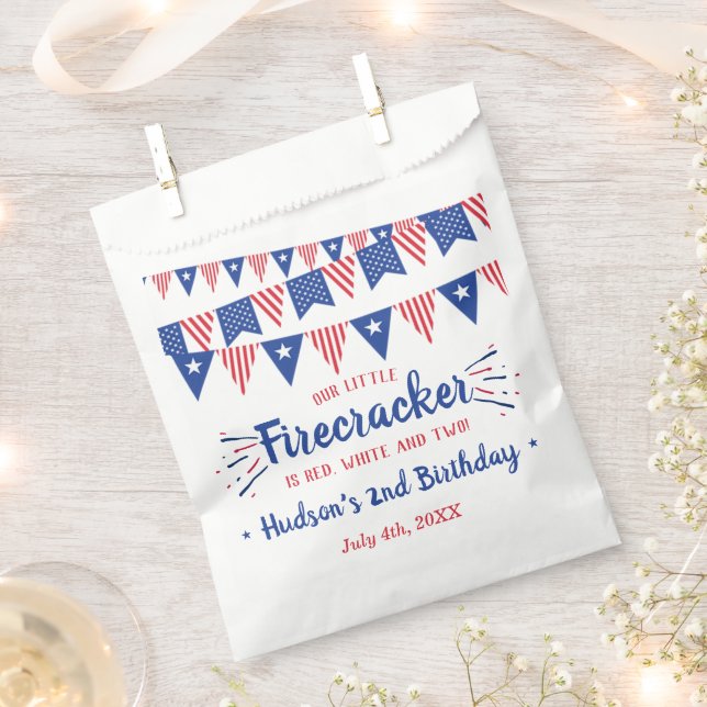 Red, White & Two! 4th Of July 2nd Birthday Favour Bags (Clipped)