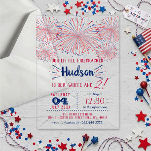 Red, White & Two! 4th Of July 2nd Birthday Party Acrylic Invitations