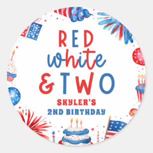 Red, White & Two 4th of July 2nd Birthday Party Classic Round Sticker