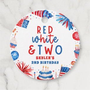 Red, White & Two 4th of July 2nd Birthday Party Favour Tags