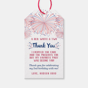 Red, White & Two! 4th Of July 2nd Birthday Party Gift Tags