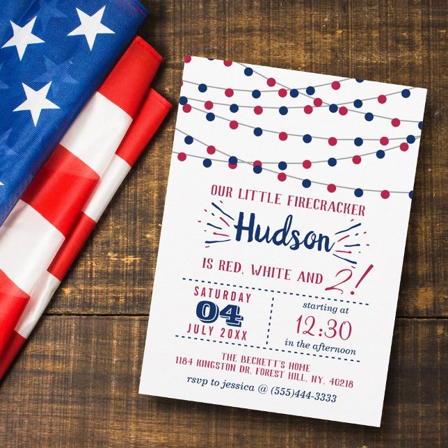 Red, White & Two! 4th Of July 2nd Birthday Party Invitation (Creator Uploaded)