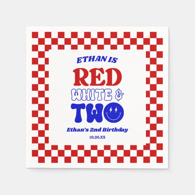 Red White & Two 4th of July 2nd Birthday Party Napkin (Front)