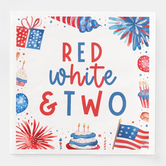 Red, White & Two 4th of July 2nd Birthday Party Napkin (Front)