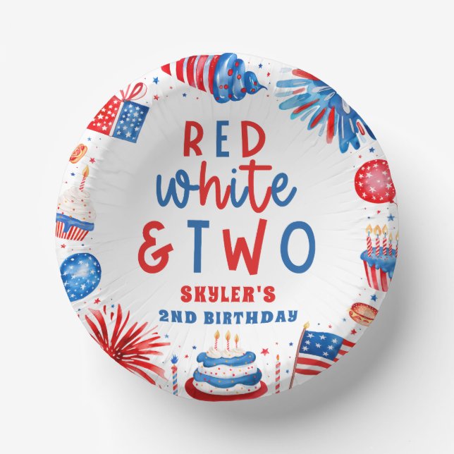 Red, White & Two 4th of July 2nd Birthday Party Paper Plate (Front)