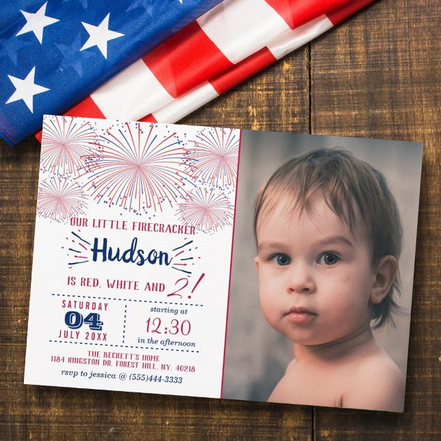 Red, White & Two! 4th Of July 2nd Birthday Photo Invitation (Creator Uploaded)