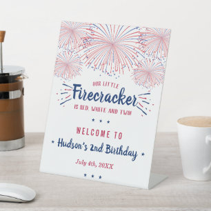 Red, White & Two! 4th Of July 2nd Birthday Welcome Pedestal Sign