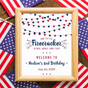 Red, White & Two! 4th Of July 2nd Birthday Welcome Poster