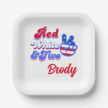 Red White & Two Custom 2nd Birthday Paper Plates
