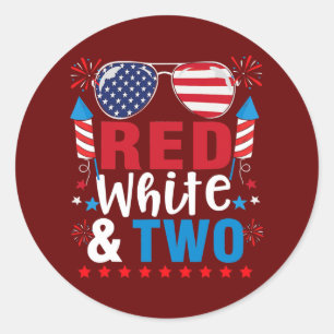 Red White Two Funny 2nd Birthday 4th Of July Boys Classic Round Sticker